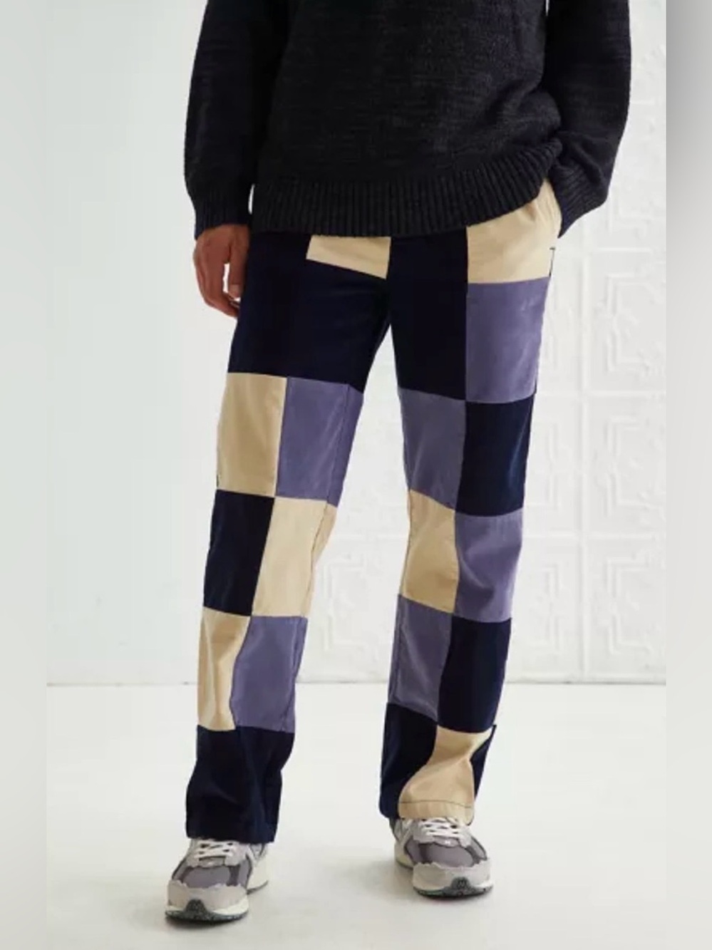 Urban Outfitters Men’s Straight Fit Corduroy Patchwork Beach Pant In Blue, Size